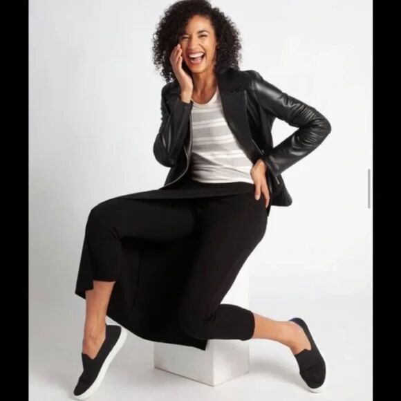 Betabrand The Sassiest Pants Small Petite Black Skirt Panel Overlay Stretch - Picture 9 of 10